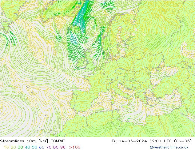 Línea de corriente 10m ECMWF mar 04.06.2024 12 UTC