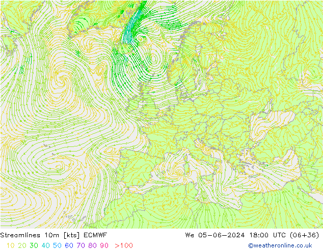 Linha de corrente 10m ECMWF Qua 05.06.2024 18 UTC