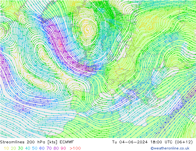 Stromlinien 200 hPa ECMWF Di 04.06.2024 18 UTC