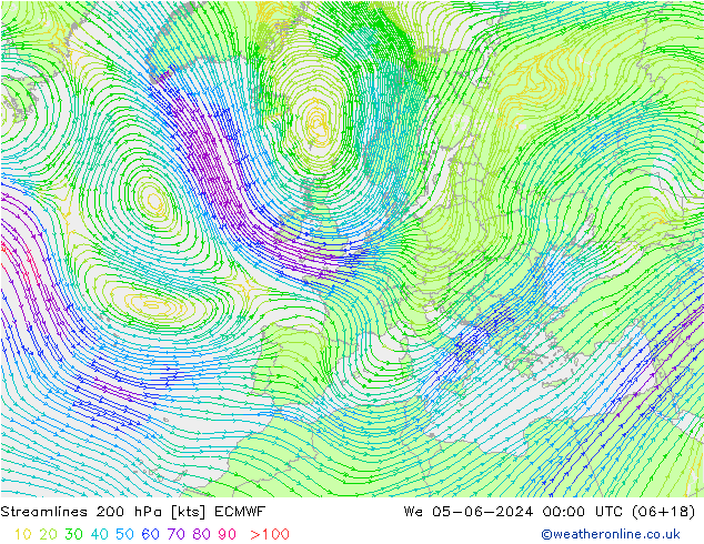 Ligne de courant 200 hPa ECMWF mer 05.06.2024 00 UTC