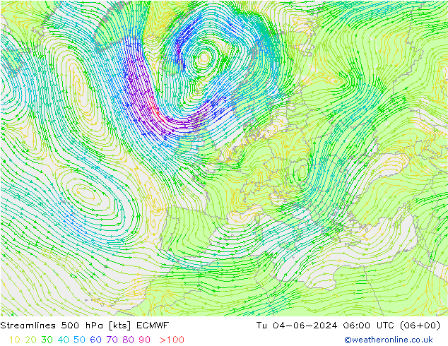 ветер 500 гПа ECMWF вт 04.06.2024 06 UTC