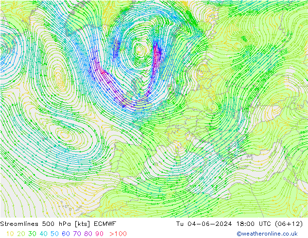 ветер 500 гПа ECMWF вт 04.06.2024 18 UTC