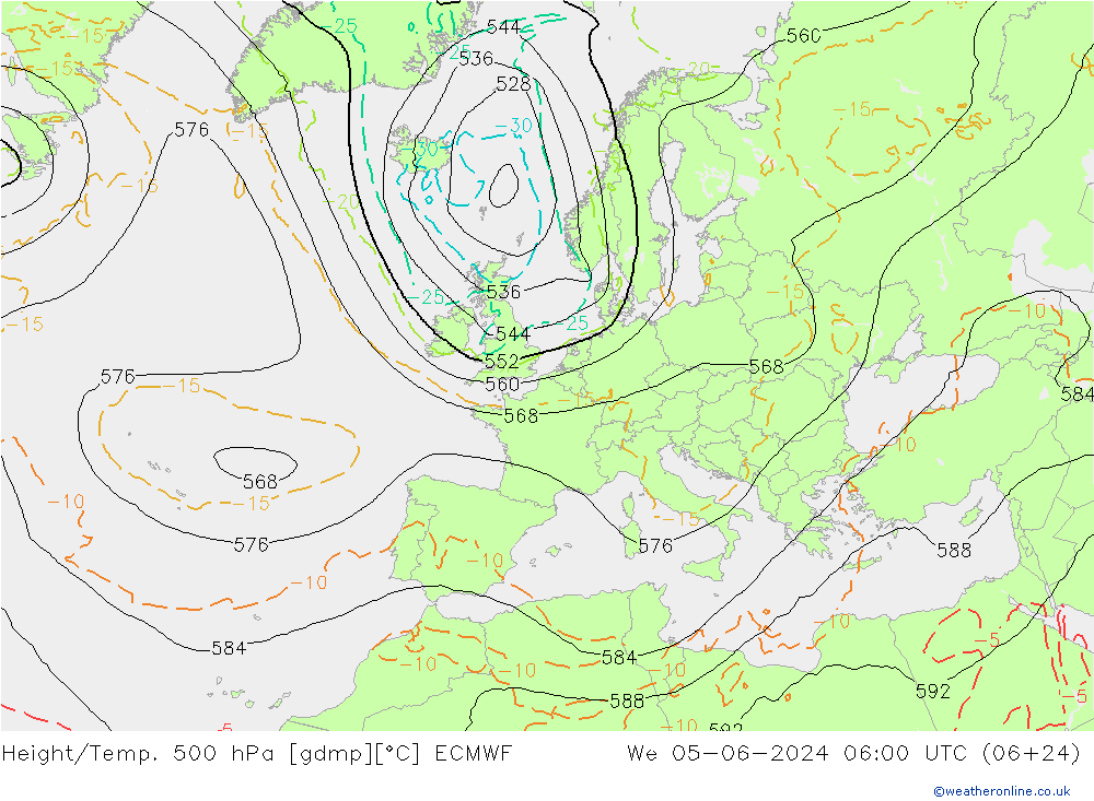 Z500/Rain (+SLP)/Z850 ECMWF ср 05.06.2024 06 UTC