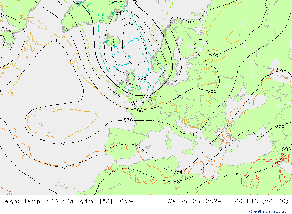 Z500/Yağmur (+YB)/Z850 ECMWF Çar 05.06.2024 12 UTC