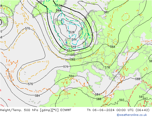 Z500/Rain (+SLP)/Z850 ECMWF чт 06.06.2024 00 UTC