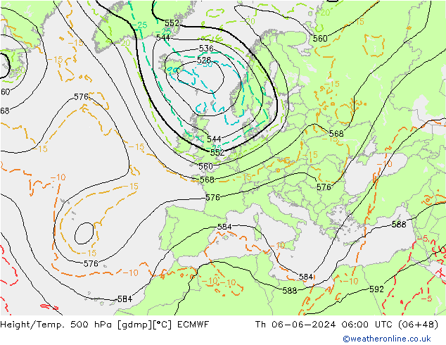 Z500/Rain (+SLP)/Z850 ECMWF jue 06.06.2024 06 UTC