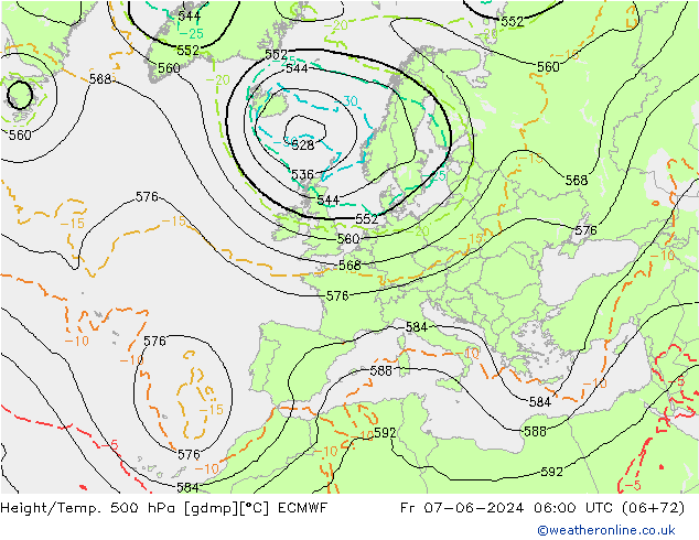 Z500/Rain (+SLP)/Z850 ECMWF Fr 07.06.2024 06 UTC