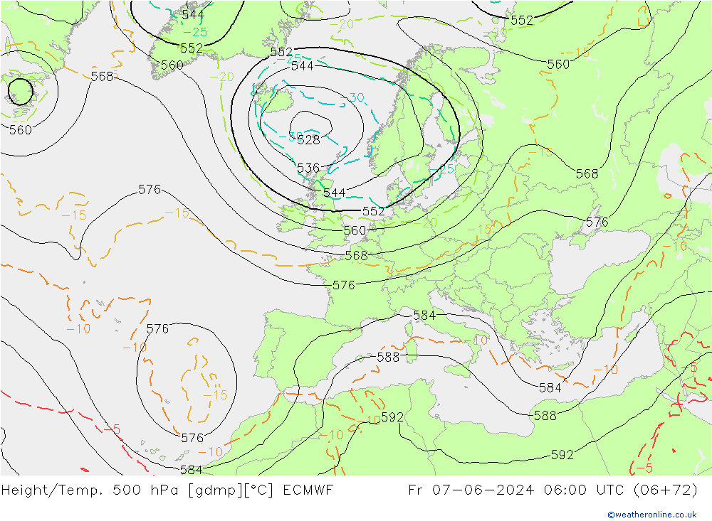 Geop./Temp. 500 hPa ECMWF vie 07.06.2024 06 UTC