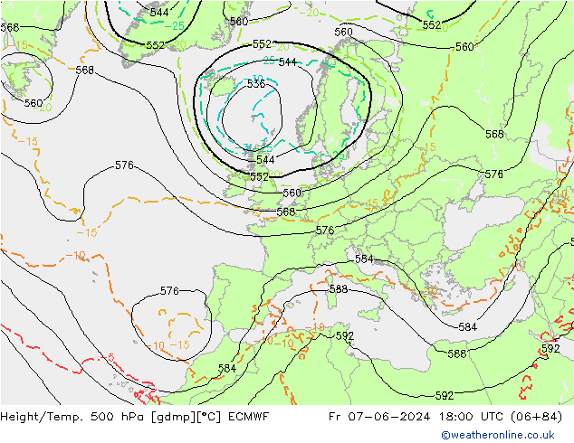 Z500/Rain (+SLP)/Z850 ECMWF Fr 07.06.2024 18 UTC