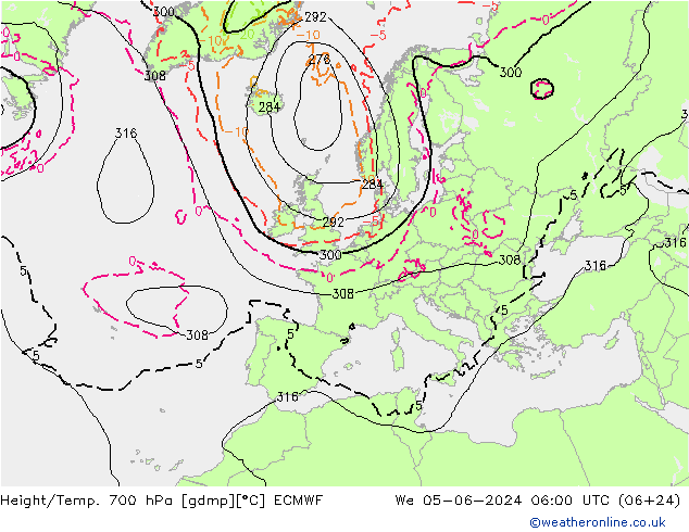 Hoogte/Temp. 700 hPa ECMWF wo 05.06.2024 06 UTC