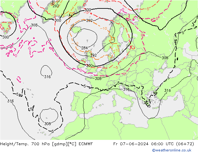 Height/Temp. 700 hPa ECMWF Fr 07.06.2024 06 UTC