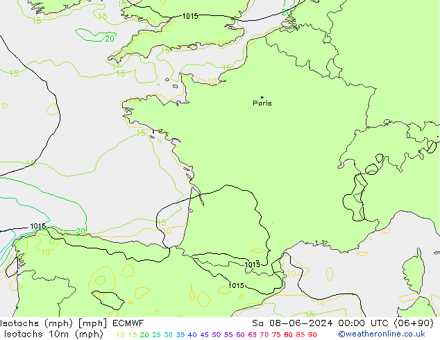 Isotachs (mph) ECMWF So 08.06.2024 00 UTC