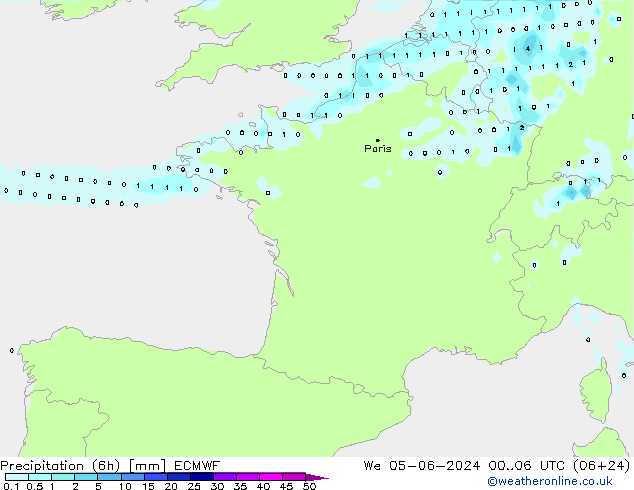 Z500/Rain (+SLP)/Z850 ECMWF mer 05.06.2024 06 UTC