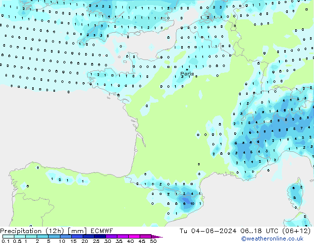 Precipitazione (12h) ECMWF mar 04.06.2024 18 UTC