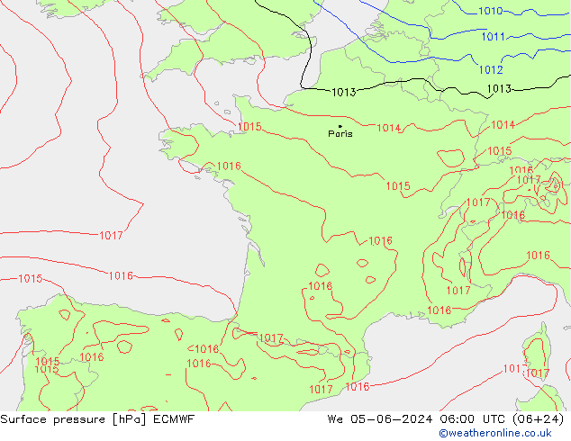 Atmosférický tlak ECMWF St 05.06.2024 06 UTC