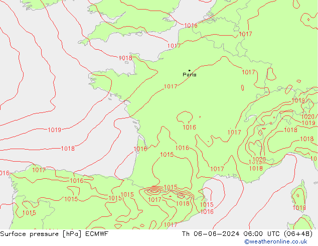 Presión superficial ECMWF jue 06.06.2024 06 UTC