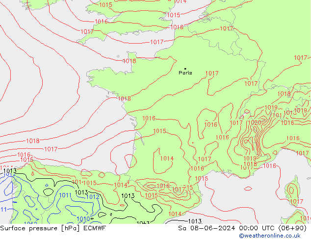 ciśnienie ECMWF so. 08.06.2024 00 UTC