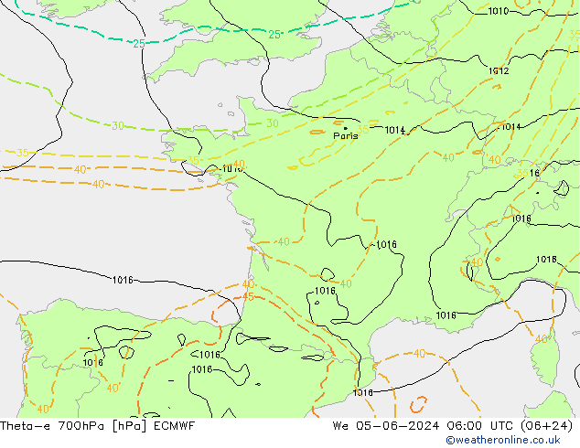 Theta-e 700hPa ECMWF śro. 05.06.2024 06 UTC