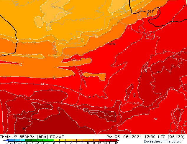 Theta-W 850hPa ECMWF mer 05.06.2024 12 UTC