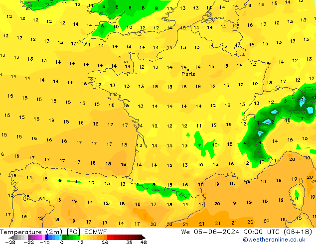 Temperatura (2m) ECMWF mié 05.06.2024 00 UTC