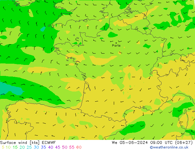 Surface wind ECMWF We 05.06.2024 09 UTC