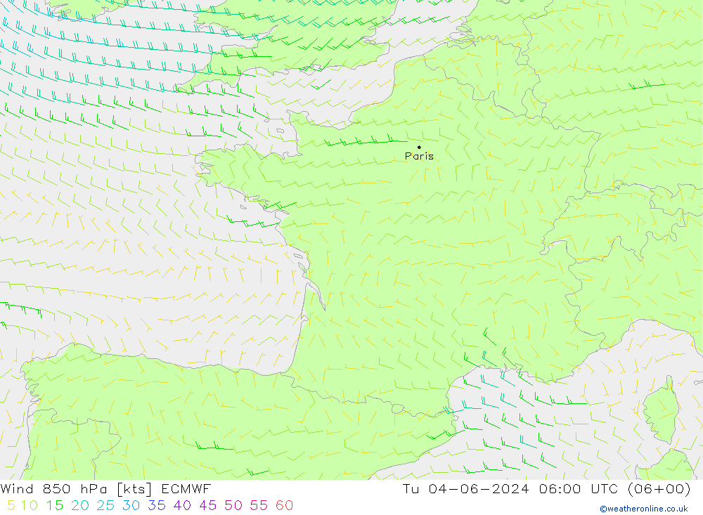 Vento 850 hPa ECMWF mar 04.06.2024 06 UTC