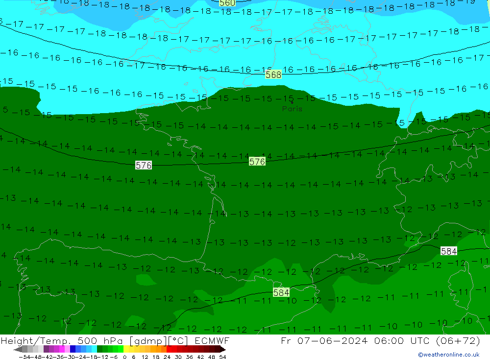 Z500/Rain (+SLP)/Z850 ECMWF Fr 07.06.2024 06 UTC