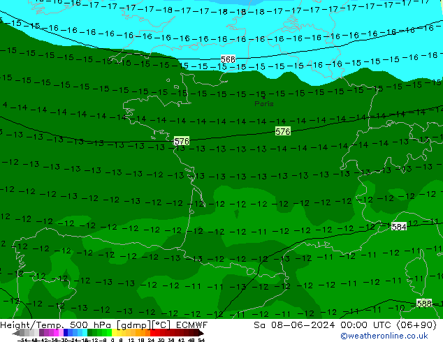 Geop./Temp. 500 hPa ECMWF sáb 08.06.2024 00 UTC