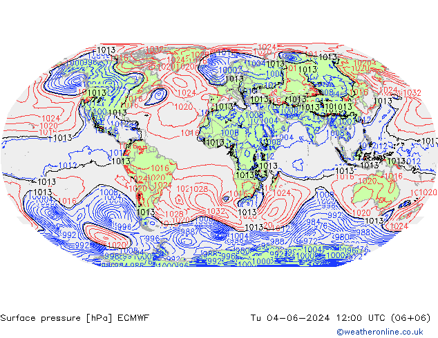 Surface pressure ECMWF Tu 04.06.2024 12 UTC