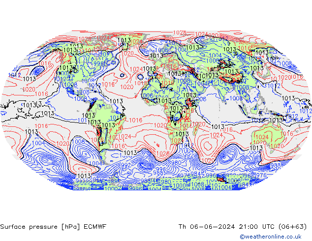 pressão do solo ECMWF Qui 06.06.2024 21 UTC