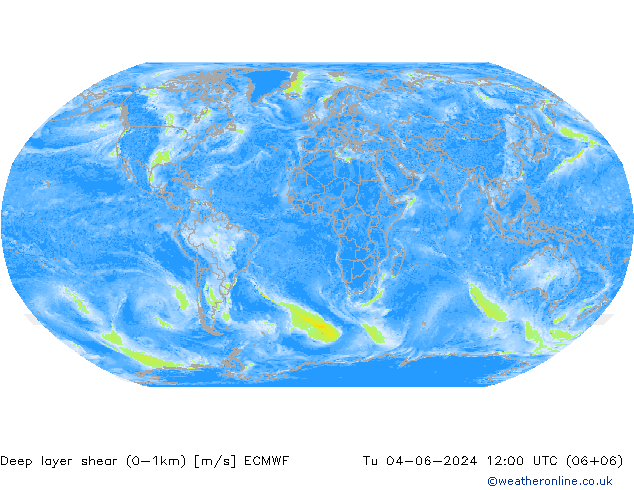 Deep layer shear (0-1km) ECMWF Di 04.06.2024 12 UTC