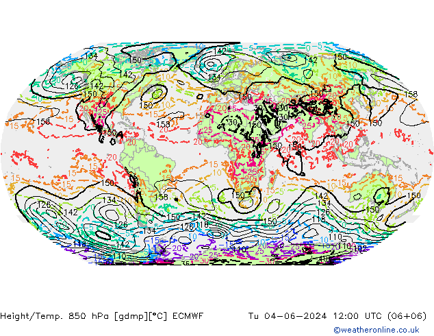 Z500/Rain (+SLP)/Z850 ECMWF Tu 04.06.2024 12 UTC