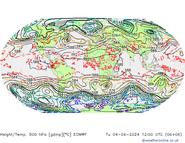 Z500/Rain (+SLP)/Z850 ECMWF Tu 04.06.2024 12 UTC