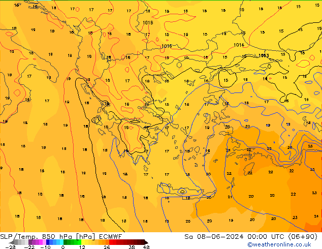 SLP/Temp. 850 hPa ECMWF za 08.06.2024 00 UTC