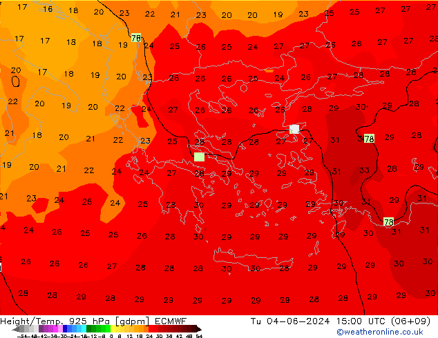 Height/Temp. 925 hPa ECMWF Tu 04.06.2024 15 UTC