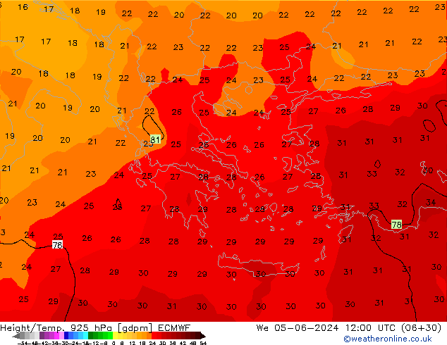 Yükseklik/Sıc. 925 hPa ECMWF Çar 05.06.2024 12 UTC