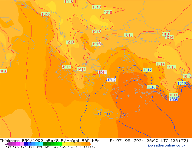 Thck 850-1000 hPa ECMWF Fr 07.06.2024 06 UTC