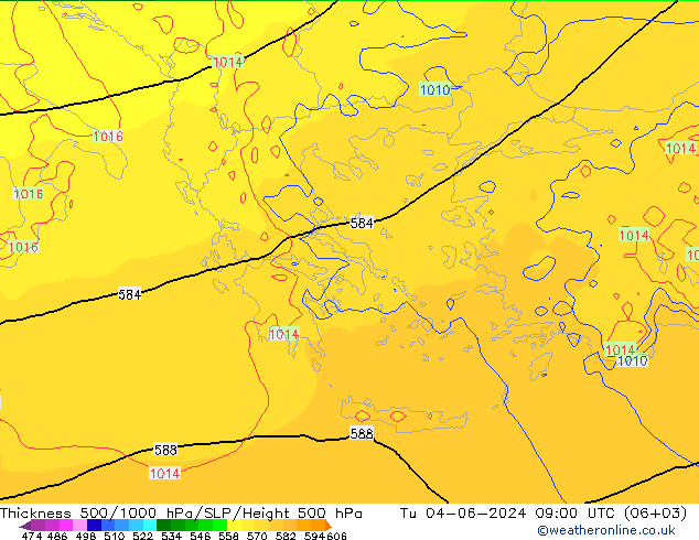 Dikte 500-1000hPa ECMWF di 04.06.2024 09 UTC