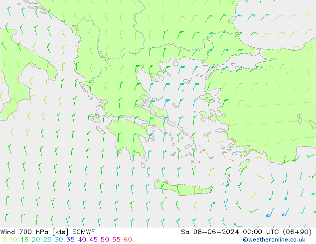 Wind 700 hPa ECMWF Sa 08.06.2024 00 UTC