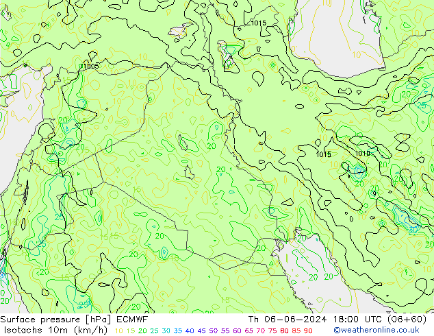 Isotachs (kph) ECMWF чт 06.06.2024 18 UTC