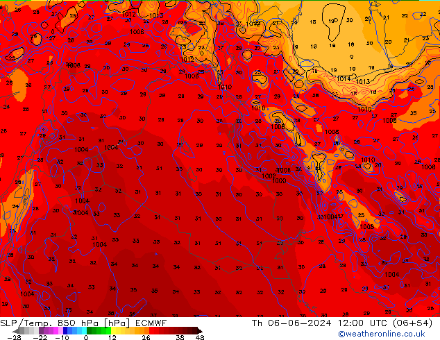 SLP/Temp. 850 hPa ECMWF czw. 06.06.2024 12 UTC