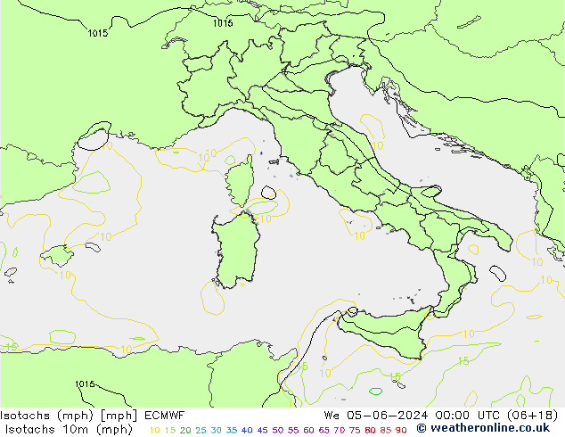 Isotachs (mph) ECMWF Qua 05.06.2024 00 UTC