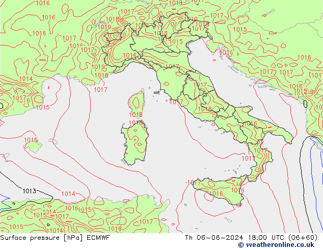 Pressione al suolo ECMWF gio 06.06.2024 18 UTC