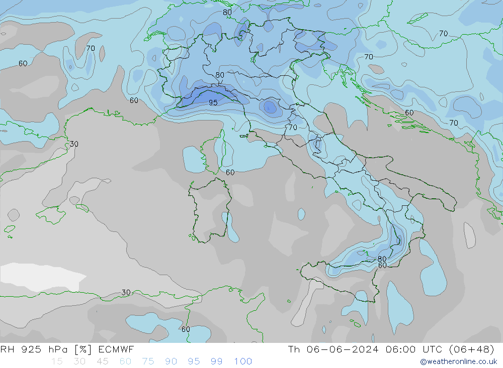 RH 925 hPa ECMWF czw. 06.06.2024 06 UTC