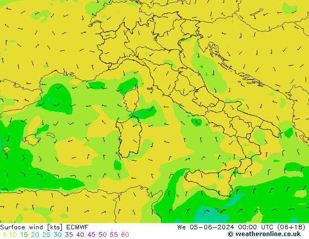 Vento 10 m ECMWF mer 05.06.2024 00 UTC