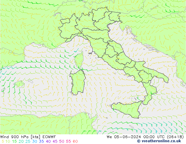 Vento 900 hPa ECMWF mer 05.06.2024 00 UTC