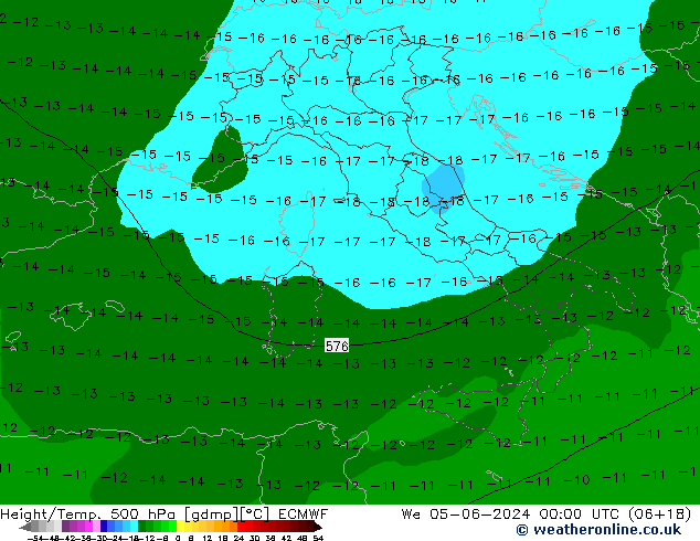 Z500/Rain (+SLP)/Z850 ECMWF We 05.06.2024 00 UTC