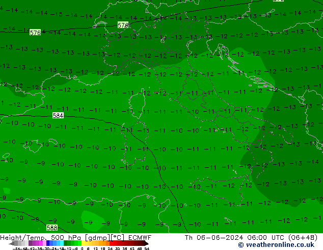 Height/Temp. 500 hPa ECMWF Čt 06.06.2024 06 UTC