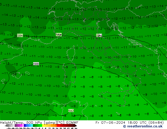 Height/Temp. 500 hPa ECMWF Fr 07.06.2024 18 UTC