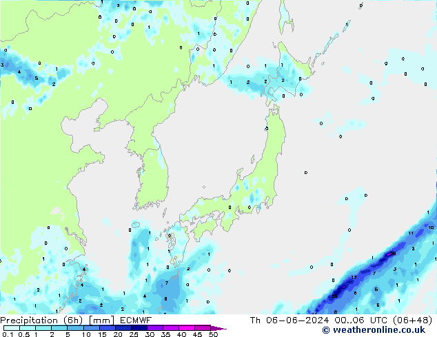 Nied. akkumuliert (6Std) ECMWF Do 06.06.2024 06 UTC